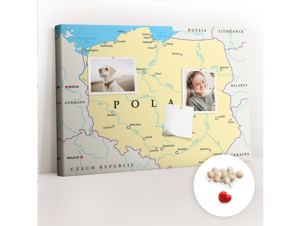 Praça Cortiça com Mapa Político Impresso da Polônia para Quarto Infantil Espelharte (60x40 cm)