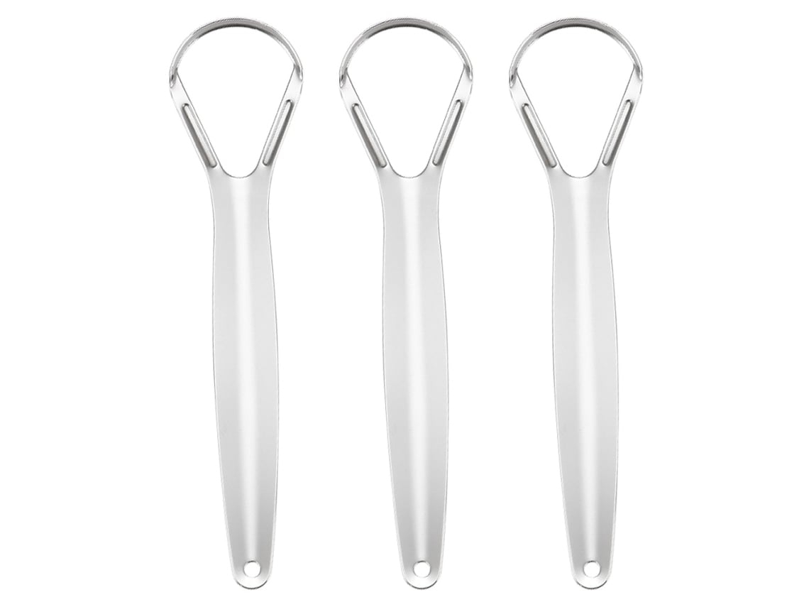 Três Raspadores de Língua em Aço Inoxidável, Metal, Reduz Efetivamente o Mau Hálito, Compacto, Recarregável, Uso Diário, Higiênico, C STELASPLEN
