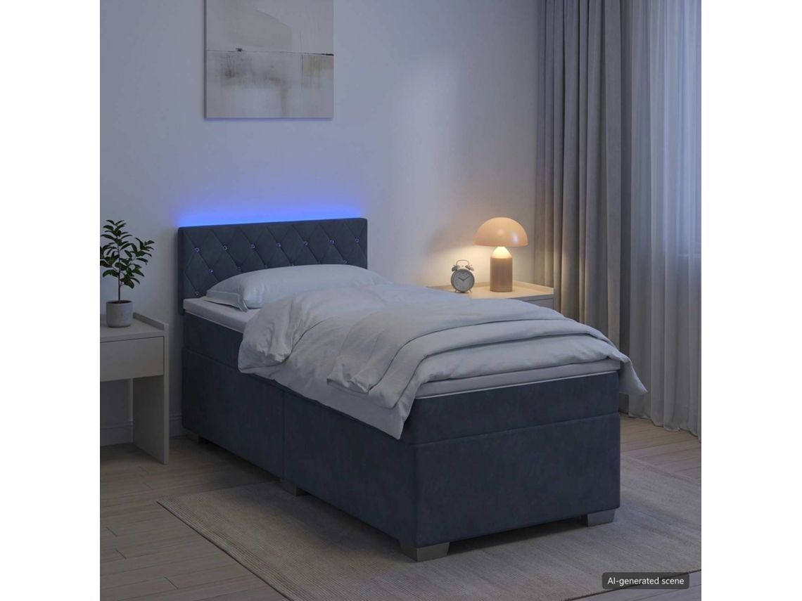 Vidaxl Cama Box Spring Com Colchão E Led Cinzento-escuro 100 X 200 Cm
