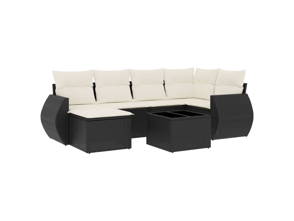 Conjunto de 7 Sofás para Jardim com Almofadões Vime Pe Preto MAISON EXCLUSIVE (7 pcs)