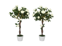 Rosas Falsas 21 Flores com Vaso de Cimento e Musgo Ø18x90 Cm Branco BTFORUS