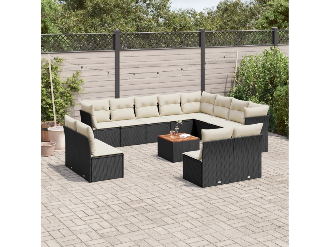 Vidaxl 13 Pcs Conjunto De Sofás De Jardim Com Almofadões Vime Pe Preto