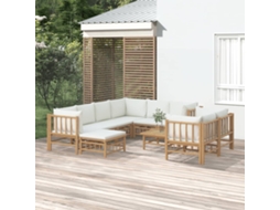 Vidaxl 10pcs Conjunto Lounge de Jardim Bambu C/ Almofadões Branco Nata