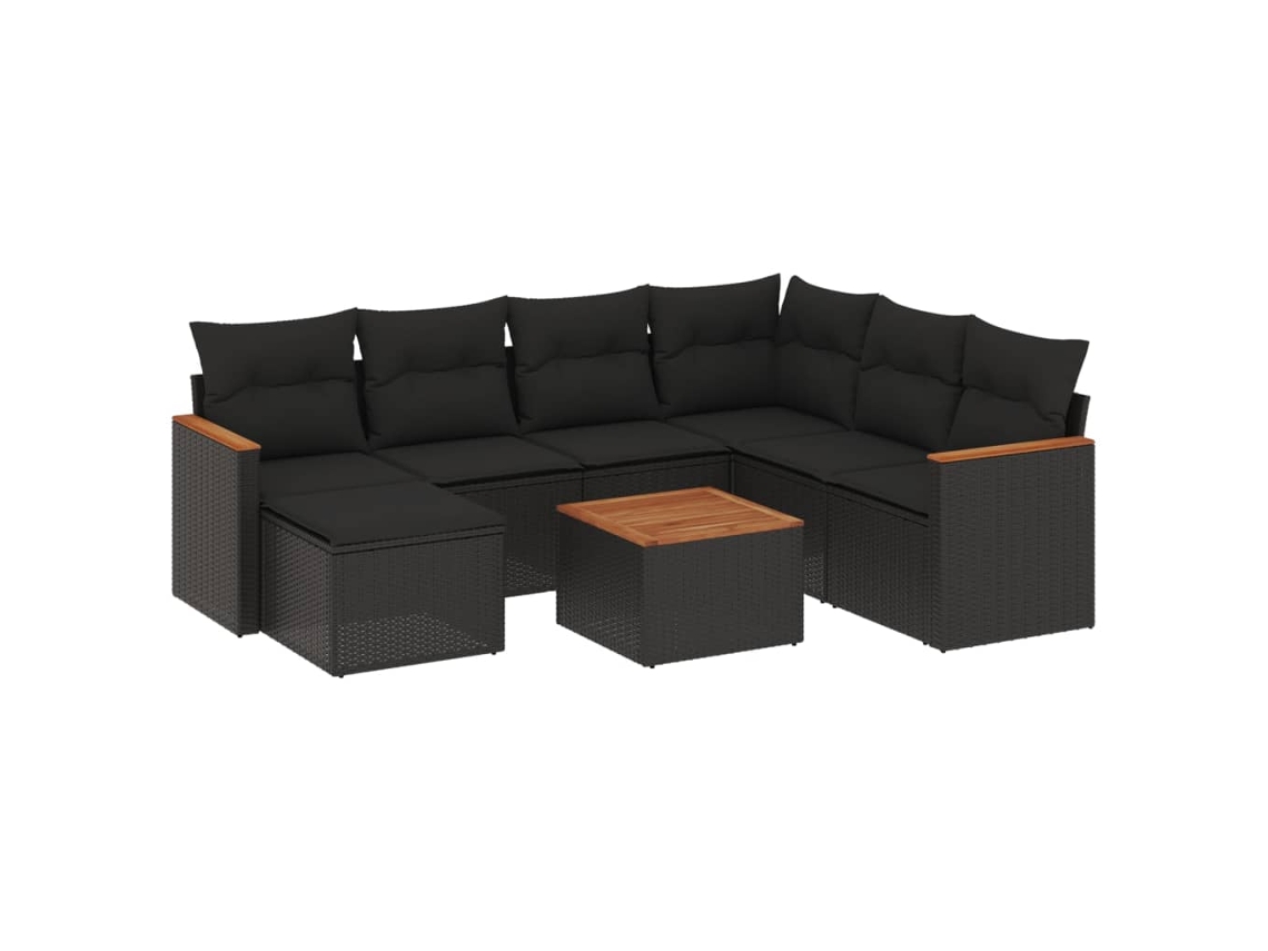 Conjunto de 8 sofás de jardim com almofadões Vime Pe Preto MAISON EXCLUSIVE (N/A)