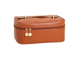 Bolsa De Maquiagem Portátil De Couro Pu Estilosa Com Grande Capacidade Para Viagem E Uso Diário