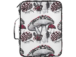 Pasta Expansível Mushroom Com Estampa De Bolinhas, Preta E Branca, 3 Argolas Com Organizador De 7 Bolsos Escola
