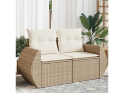 Sofá De Jardim De 2 Lugares Com Almofadões Vime Pe Bege Dkd Home Decor