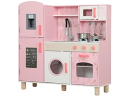 Cozinha de Madeira para Crianças com Sons Fogão Forno Micro ondas Máquina de Gelo e Acessórios 90x33,3x91,6 Cm Rosa LAMAISON