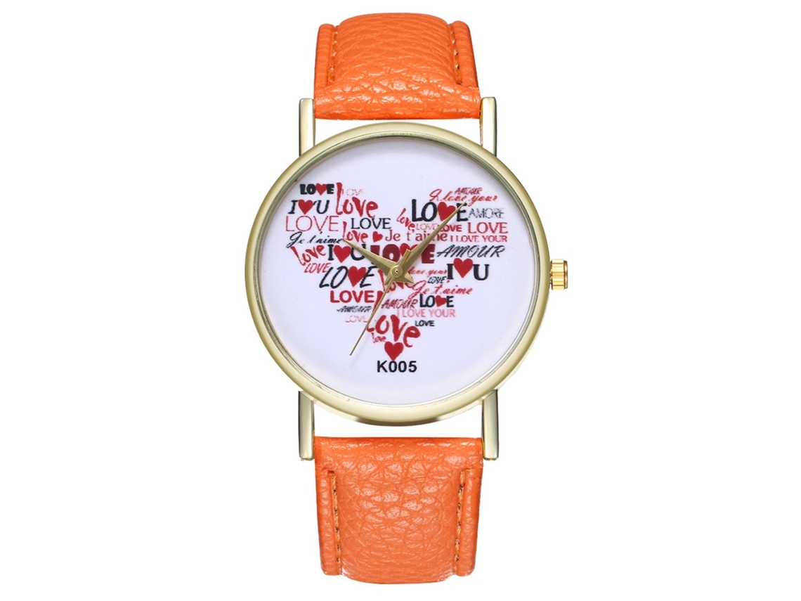 Relógio de quartzo moderno com pulseira de couro PU para casais, mostrador redondo (laranja)