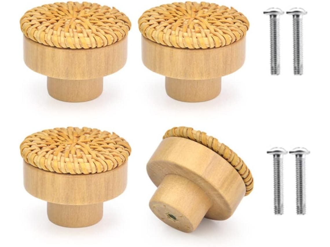 Conjunto De 4 Puxadores De Gaveta Em Rattan Natural Youth.
