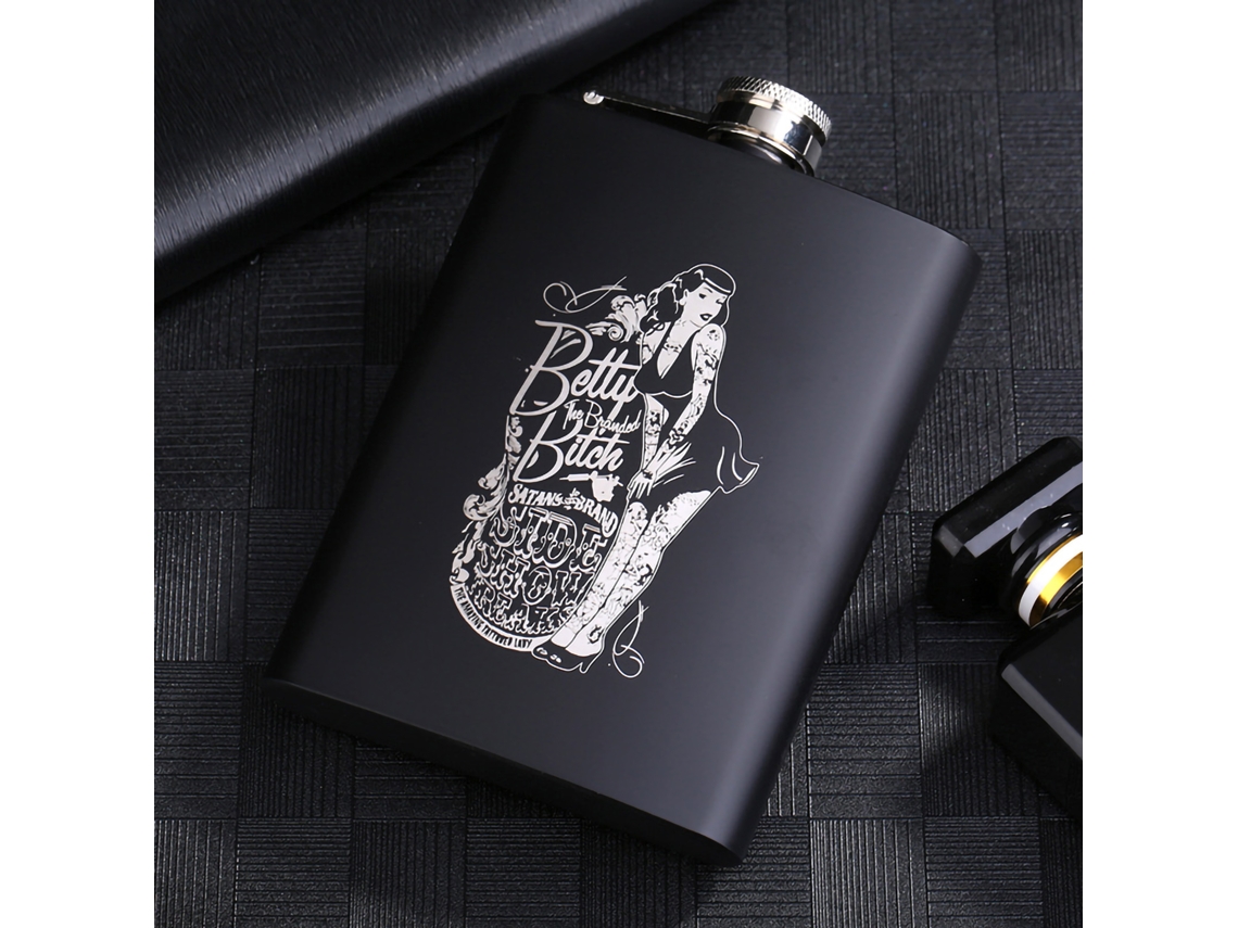 Nova Line jarro de Vinho Whisky de Aço Inox 8oz Portátil Preto para Viagens Outdoor