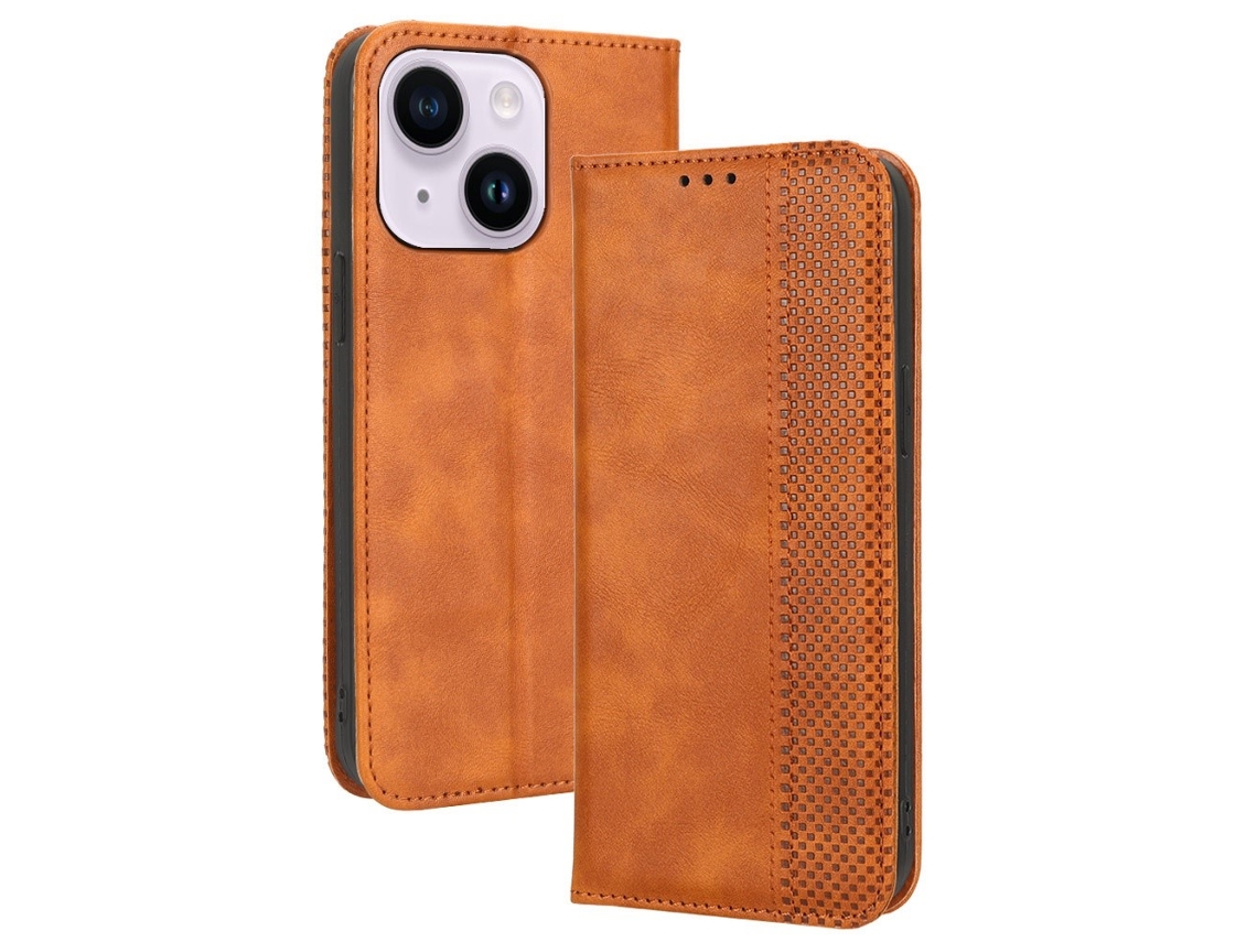 Capa Para Iphone 14 Pele Sintética Magnética Castanho