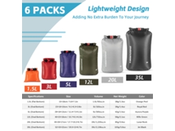 Conjunto de Sacos Secos Impermeáveis para Camping 6 Pcs