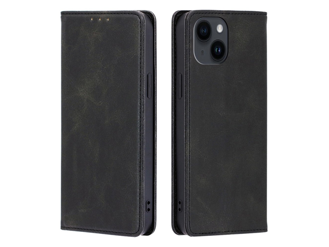 Capa Textura Gémeo Para Iphone 15 Pele Sintética Magnética Preto