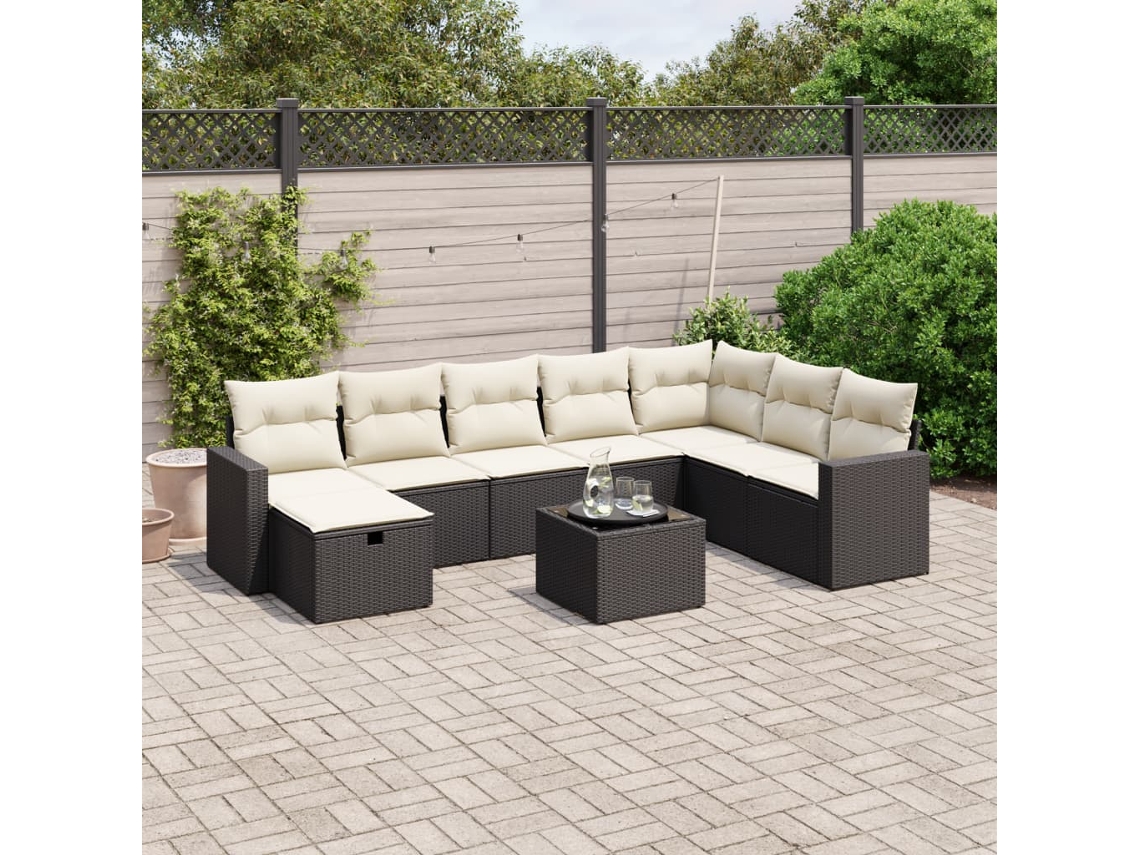 Vidaxl 9 Pcs Conjunto De Sofás P/ Jardim C/ Almofadões Vime Pe Preto