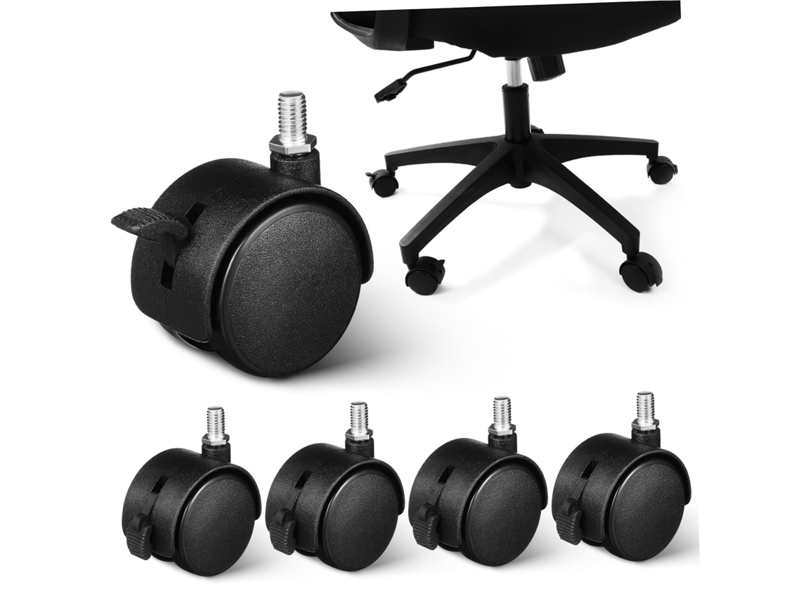 Conjunto De 5 Rodízios Giratórios 2 Polegadas Com Haste Roscada M8, Freio, Para Móveis, Cadeiras, Sofás, Armários E Uso