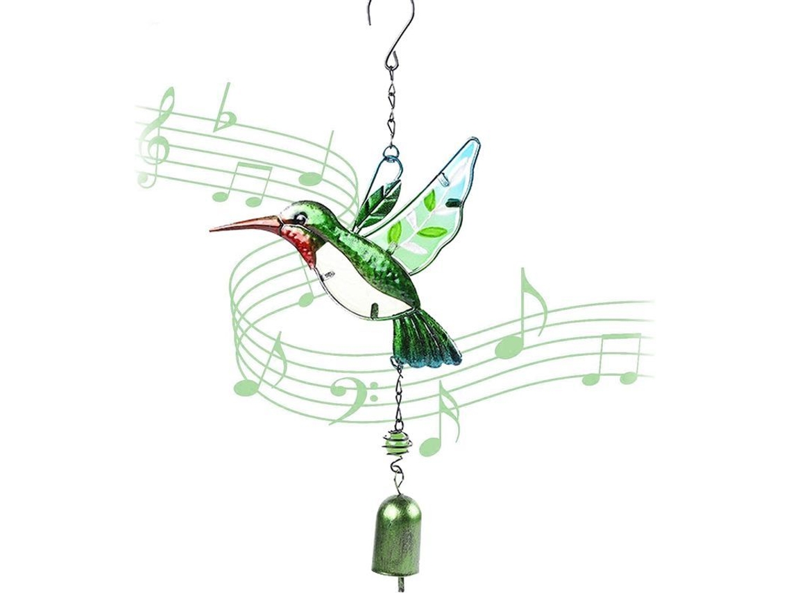 Campanas De Viento Colibrí Decoración Jardín Metal Vidrio Cascabel Sonido Melodioso Exterior Interior Regalo