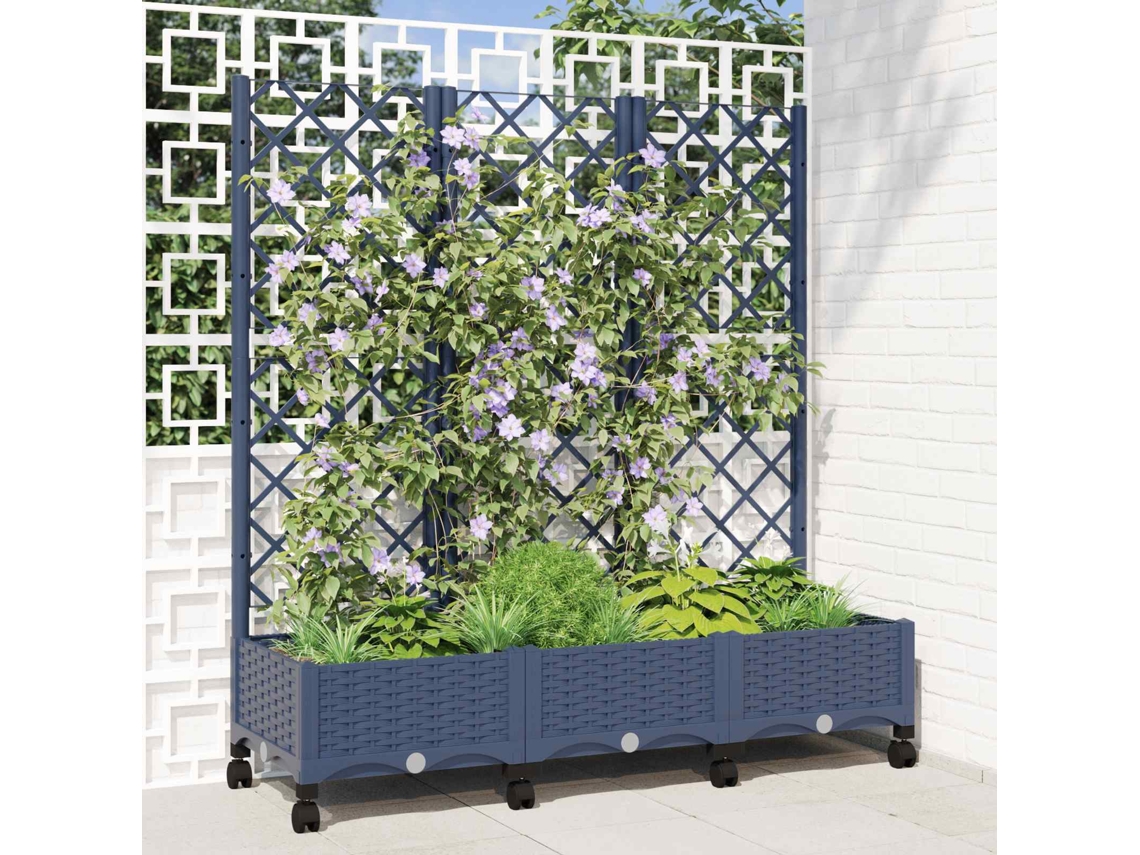 Vidaxl Vaso De Jardim Com Treliça E Rodas Cinza Azul Pp