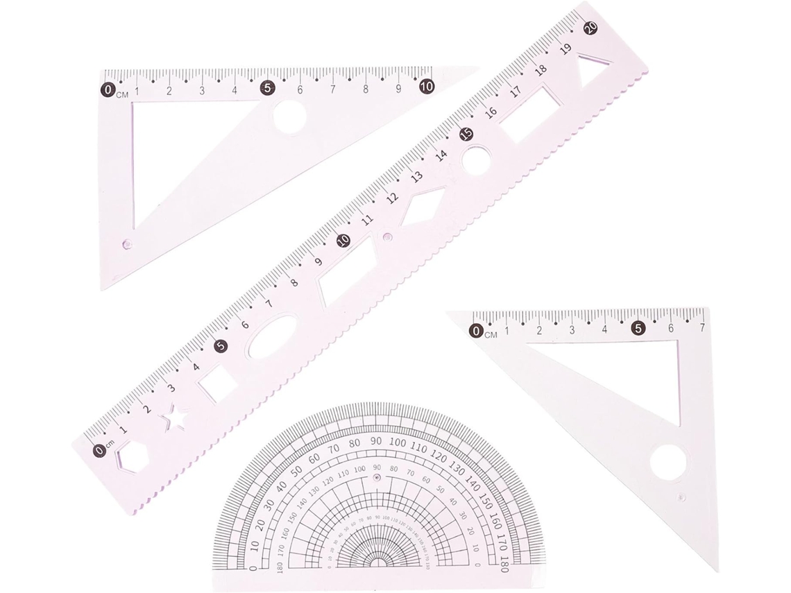 Kit de Geometria Escolar com 3 Peças: Corretivo e Régua, Plástico Resistente e Leve, Acessório Ideal para Ortografia