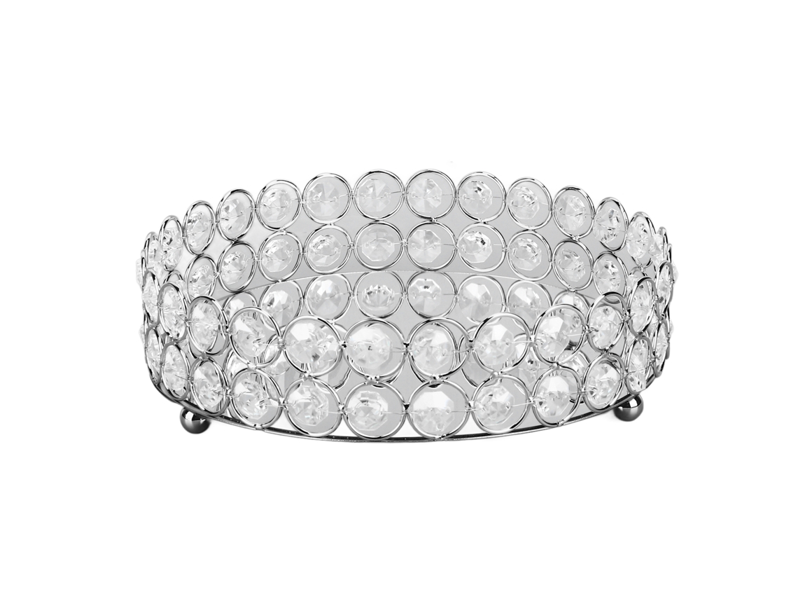 Bandeja de Maquiagem Cristal Redonda 20cm com Espelho Metal