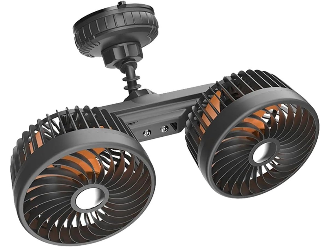 Ventilador De Carro Com Duas Cabeças, Rotação De 360°, 3 Velocidades