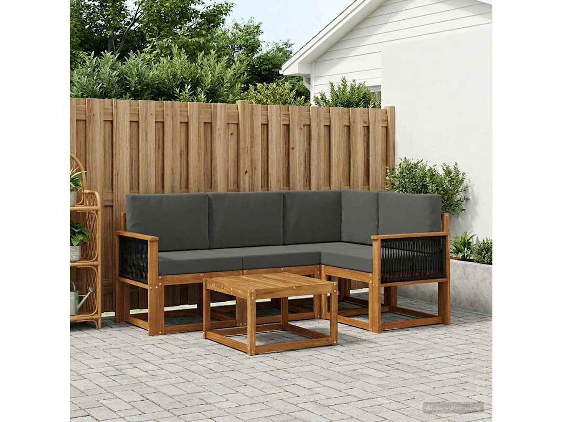 Vidaxl Conjunto De Sofás Para Exterior 5 Pcs Natural E Antracite
