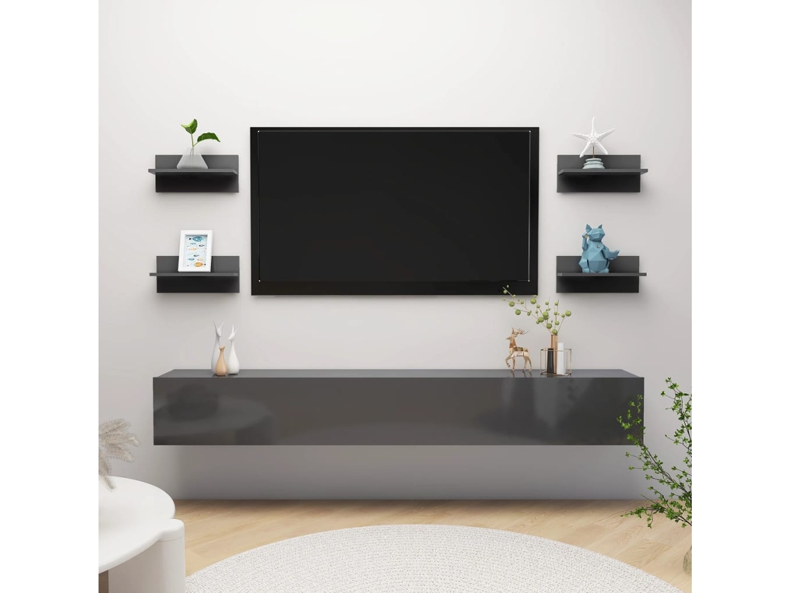 Vidaxl Estantes De Parede 4 Pcs 40x11,5x18 Cm Cinzento Brilhante