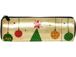 Estojo vintage Natal com carimbo Árvore Natalina e para cosméticos, ideal para guardar material escolar, cosméticos e outros itens.