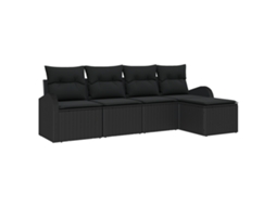 Conjunto 5 Sofá De Jardim Vidaxl Preto Vime Pe (124 X 62 X 85 Cm)