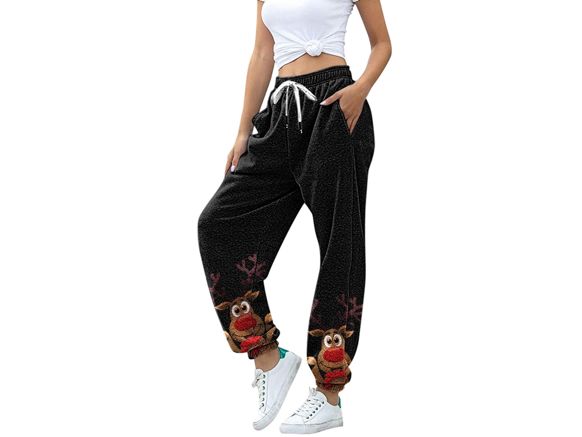 Laxiscreed Calças De Desporto Natalícias Com Cintura Alta, Corte Solto E Estilo Casual Para Caminhadas E Exercício