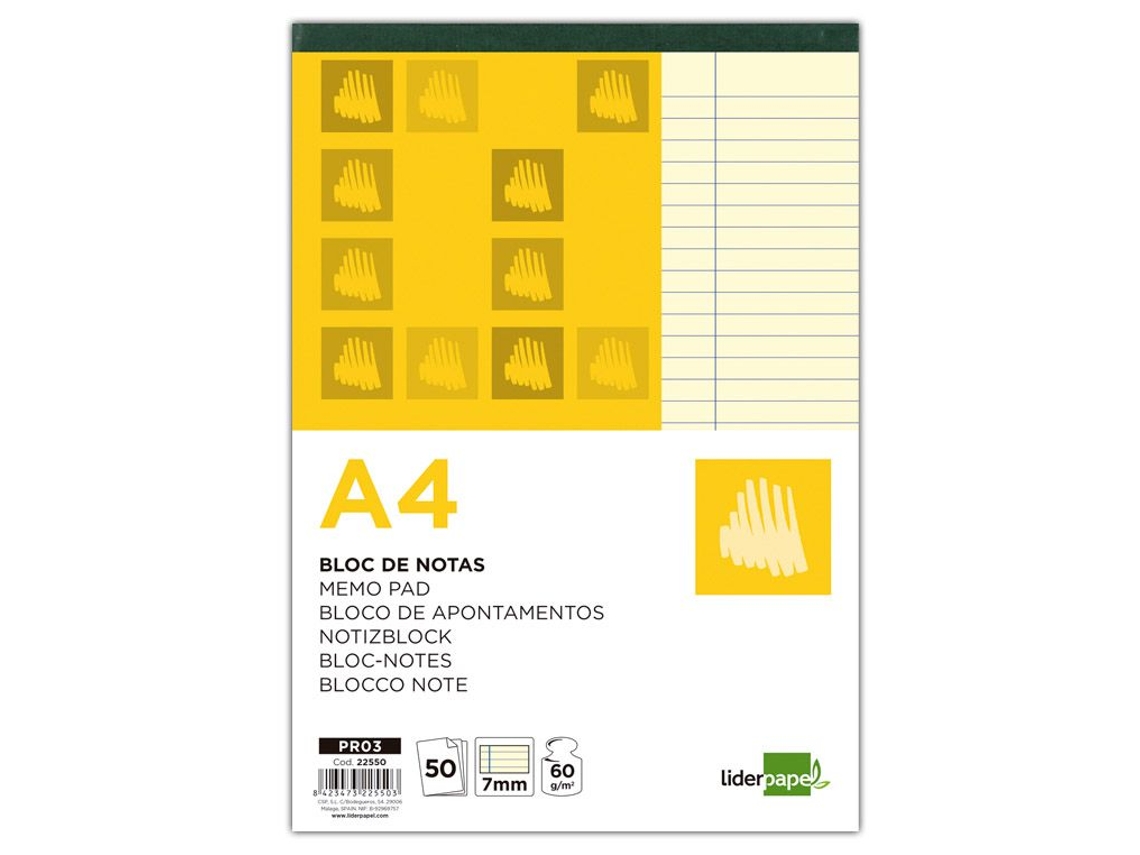 Bloco de Notas LIDERPAPEL 50 folhas amarelas (A4)