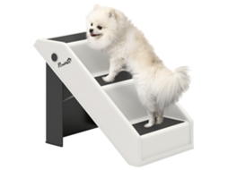 Escada Dobrável de 3 Degraus para Cães Idosos para Cama de Sofá 53x30,5x36,5 Cm Creme Ge