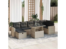 Vidaxl 8 Pcs Conj. Sofás Jardim C/ Almofadões Vime Pe Cinzento-claro