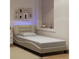 Estrutura de Cama com Led Hvar 90x200 Cm Tecido Creme Vidaxl