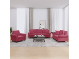 3 Pcs Conjunto De Sofás Com Almofadas Veludo Vermelho-tinto