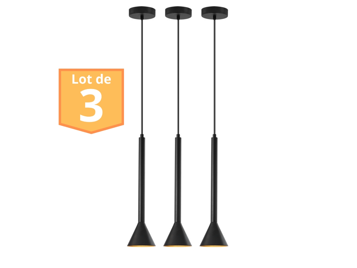 Conjunto de 3 suspensões modernas pretas, metal, GU10 IP20