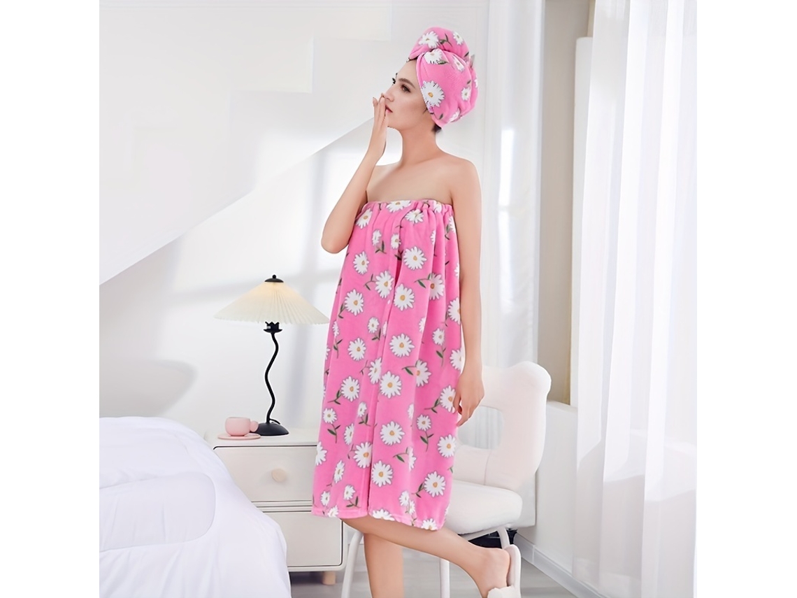 Kit: Roupão Estampado + Secador, Toalha Felpuda Coral, para Pós banho Confortável em Casa Ou Spa STELASPLEN