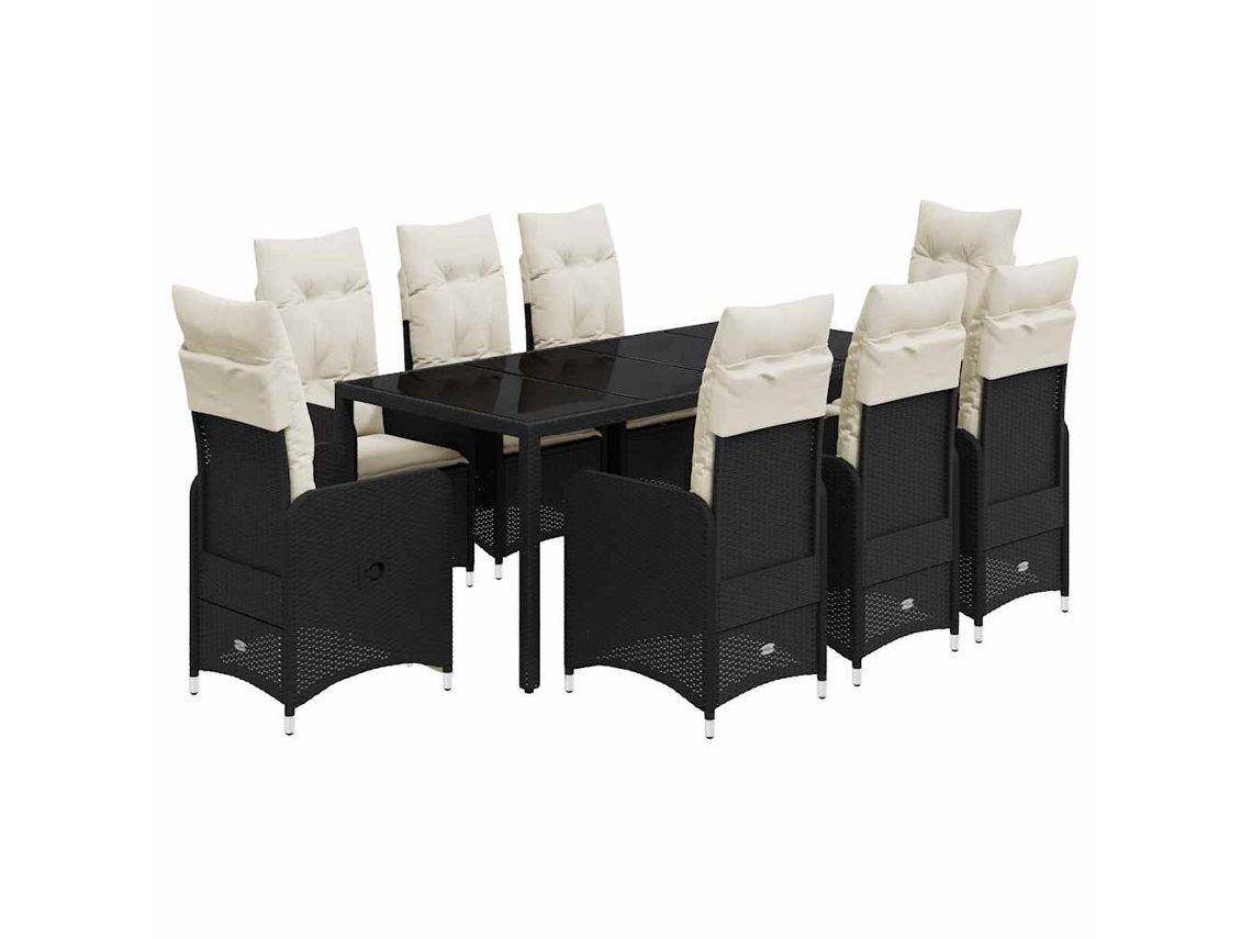 Maison Exclusive - 9 Pcs Conjunto De Bistrô P/ Jardim C/ Almofadões Vime Pe Preto