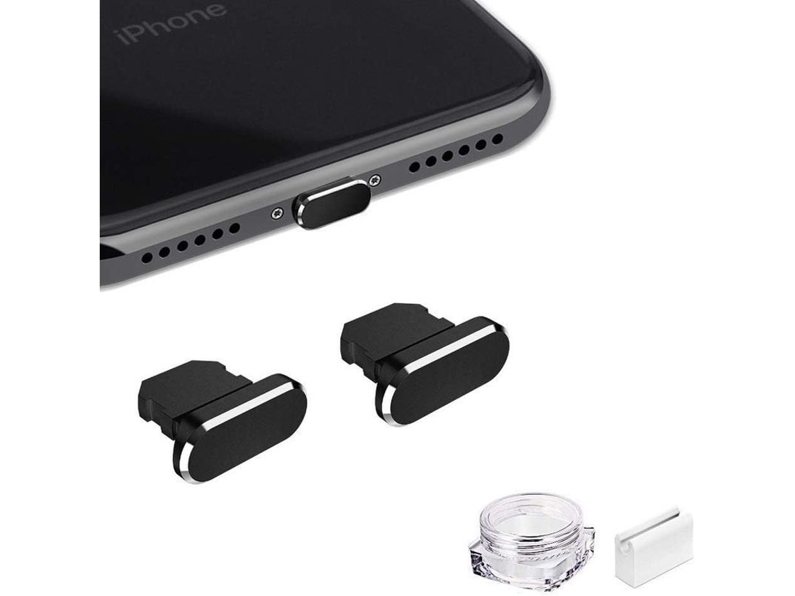 Yuru plug Anti Poeira de Metal para Iphone 14 13 12 11 X Xs Xr 8 7 Se Mini Plus Pro, 2 Pack com Caixa de Armazenamento (preto)
