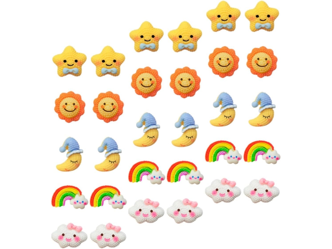Alfinetes decorativos Ibasenice com desenhos Lua, estrela e nuvem, 30 peças coloridas de resina para fixar mensagens.