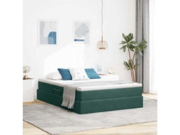 Vidaxl Cama Com Arrumação E Colchão Verde Escuro 140 X 200 Cm Veludo