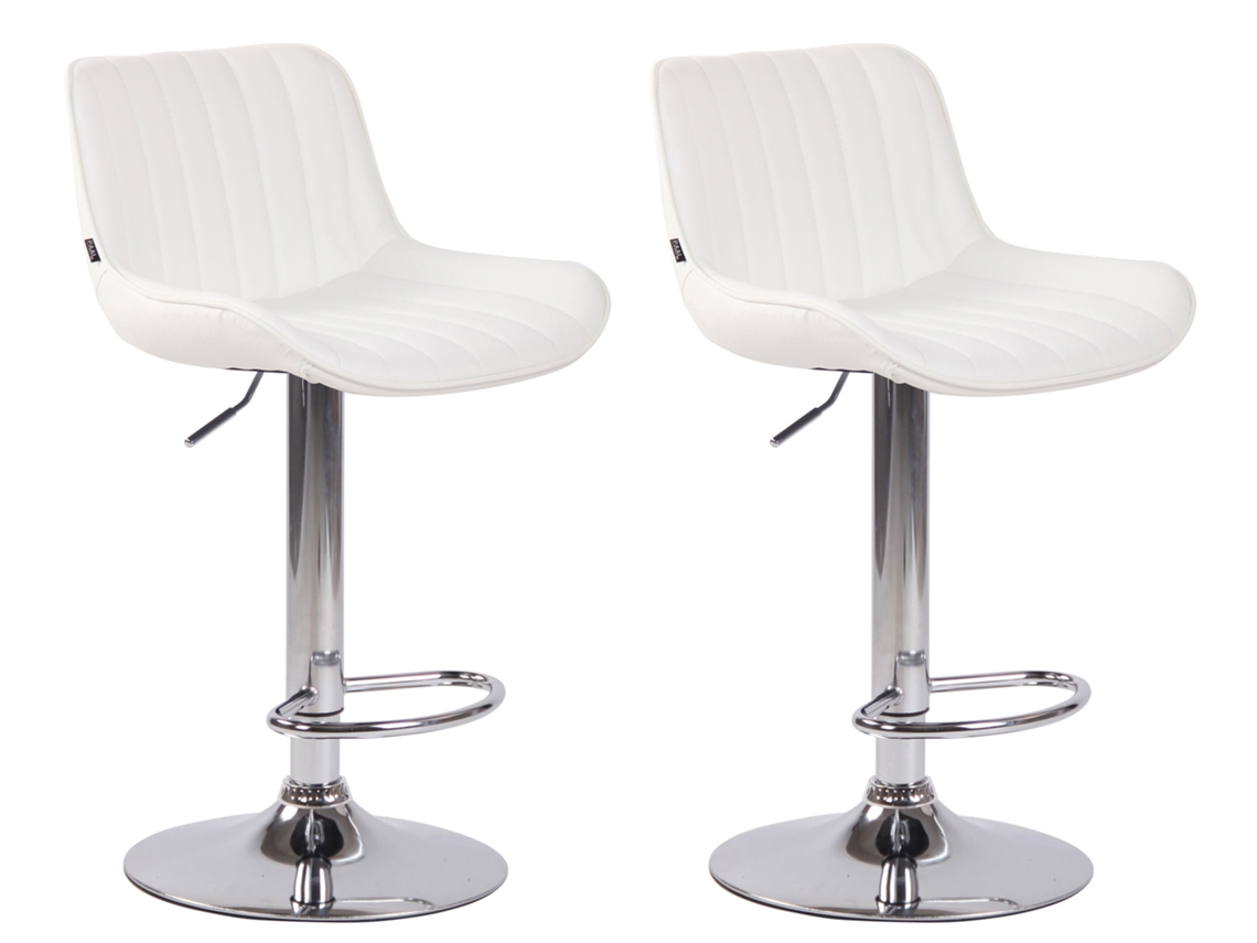 Conjunto de 2 banquetas altas em PVC branco com costura vertical e estrutura de metal cromado 10_0004277