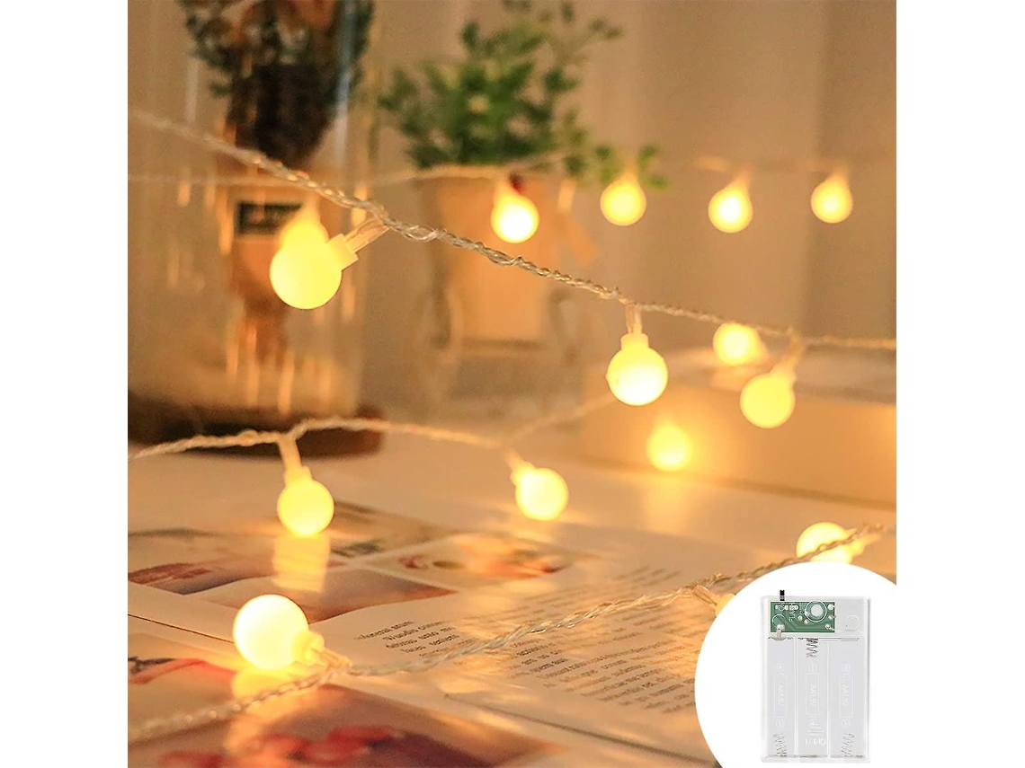 Bems Cordão de Luzes Esféricas, 3m com 20 Bolinhas, Funciona a Bateria e É Compatível com Decoração Interna Externa BRILVIBERA