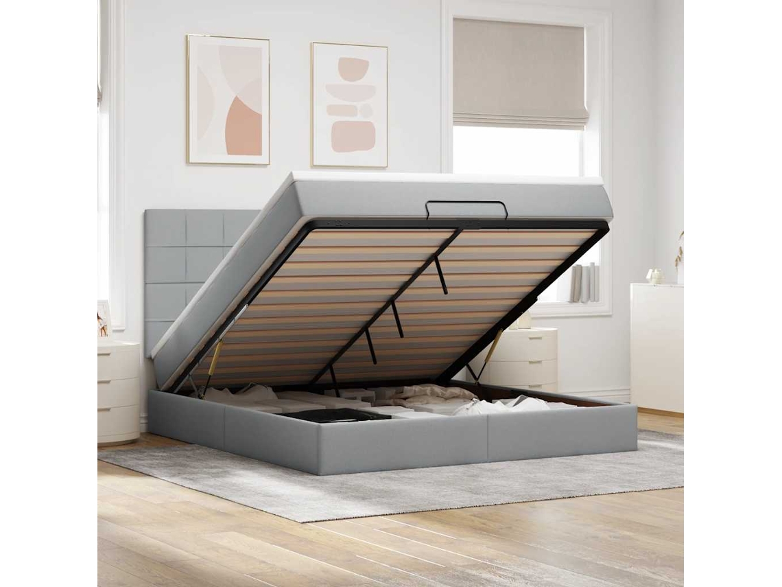 Vidaxl Estrutura De Cama Otomana Com Colchão 180x200 Cm Cinzento Claro
