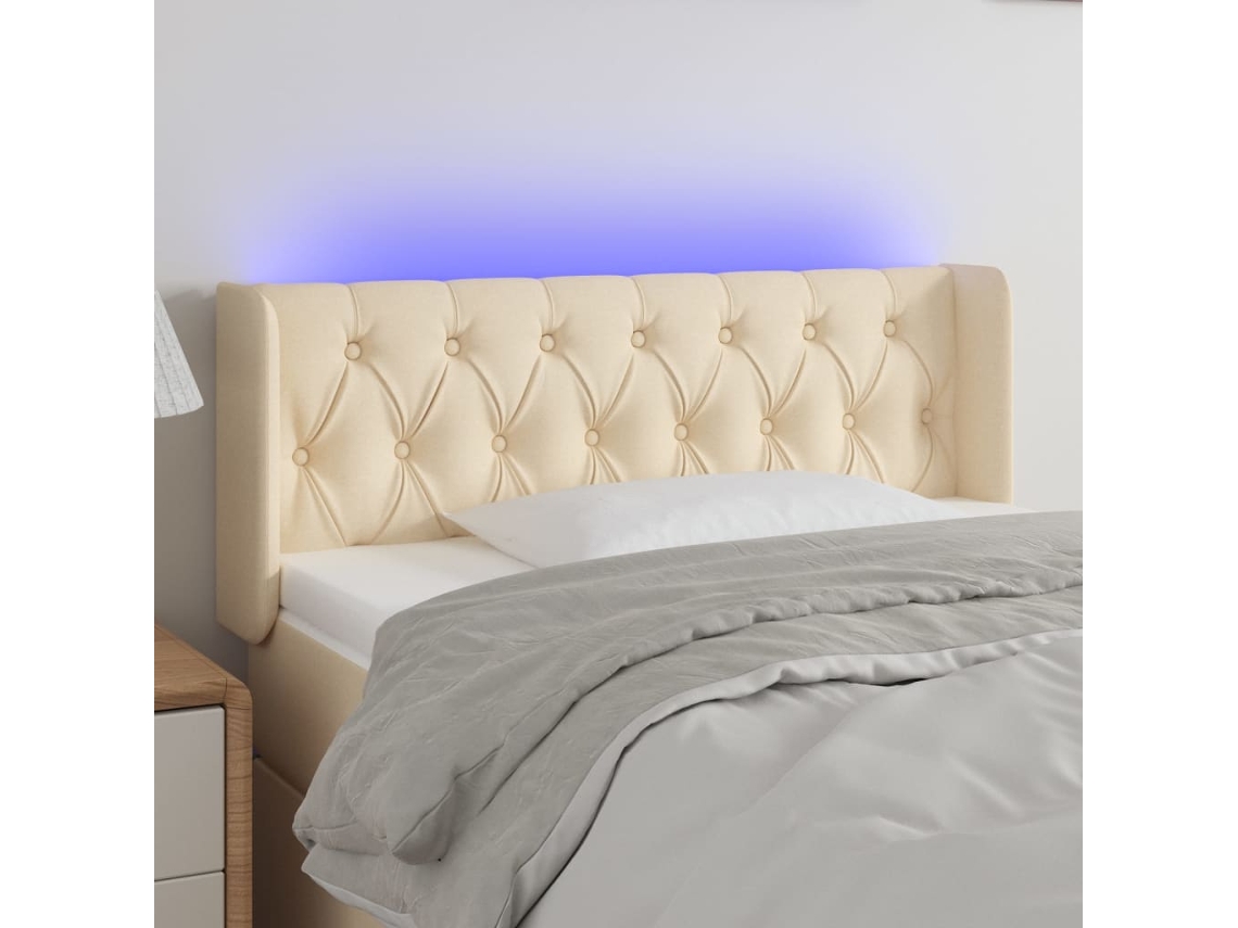 Vidaxl Cabeceira De Cama C/ Luzes Led Tecido 103x16x78/88 Cm Cor Creme