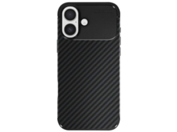 Capa De Silicone Para Iphone 17 Com Acabamento Texturizado Em Fibra De Carbono Na Cor Preta Ecológica.