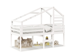 Cama Alta com Telhado 80x200 Cm Pinho Maciço Branco MAISON EXCLUSIVE