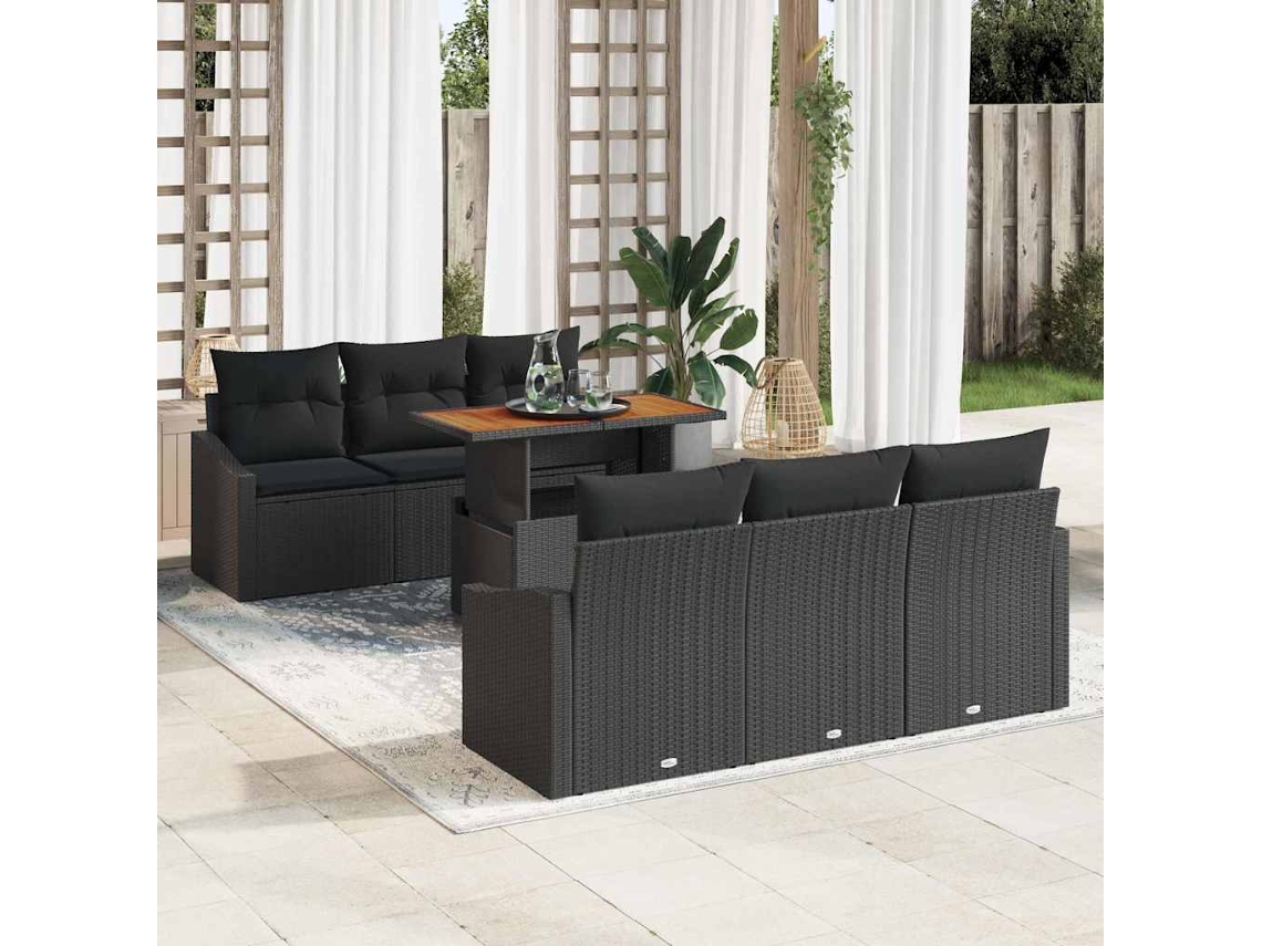 Vidaxl Conjunto De Sofá De Jardim 7 Unid. Preto E Marrom