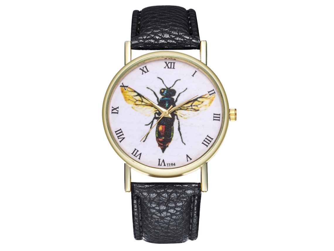 Reloj De Dama Reloj Hombre Cuero Quartzo Especimen Insecto Negro T194-a Zhoulianfa