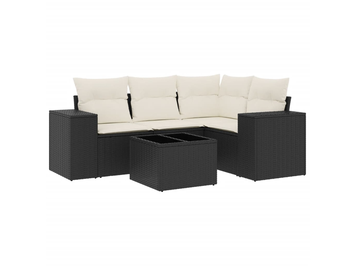 Conjunto de 5 Sofás de Jardim com Almofadões Vime Pe Preto MAISON EXCLUSIVE (5 pcs)